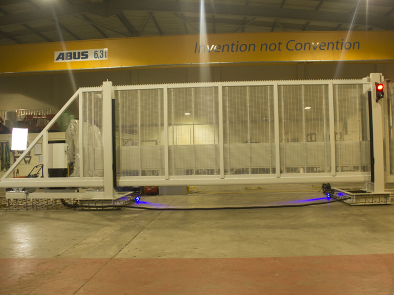 CSG 10140 installed - Product shown is not as RATED & gate includes additional mesh not affixed at the crash test. Image is during factory test at Cova Security Gates.